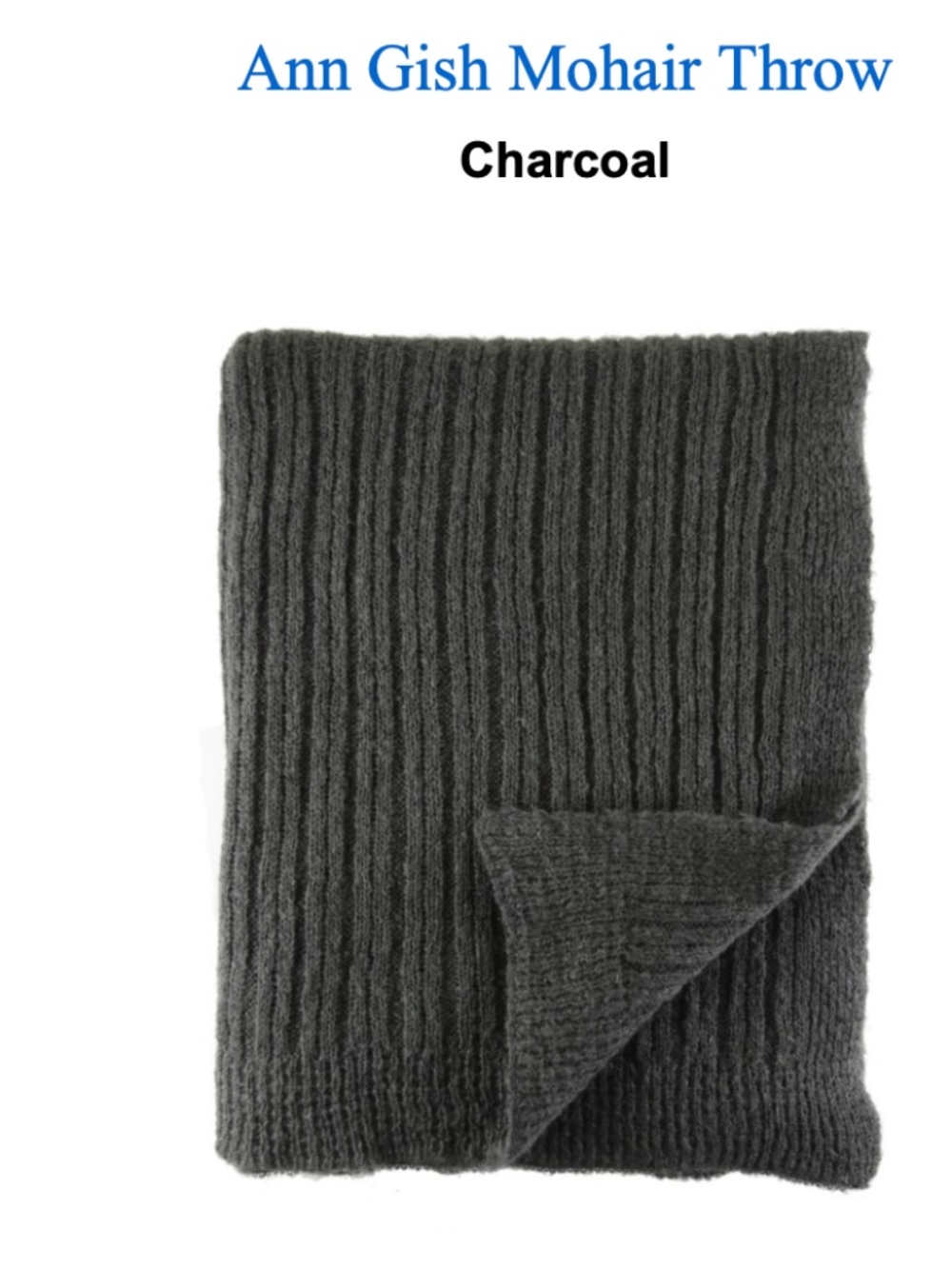 Ann Gish Charcoal Gray Mohair Throw 59 x 79